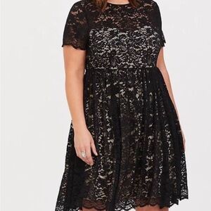Torrid Illusion Neck Black Lace Skater Dress